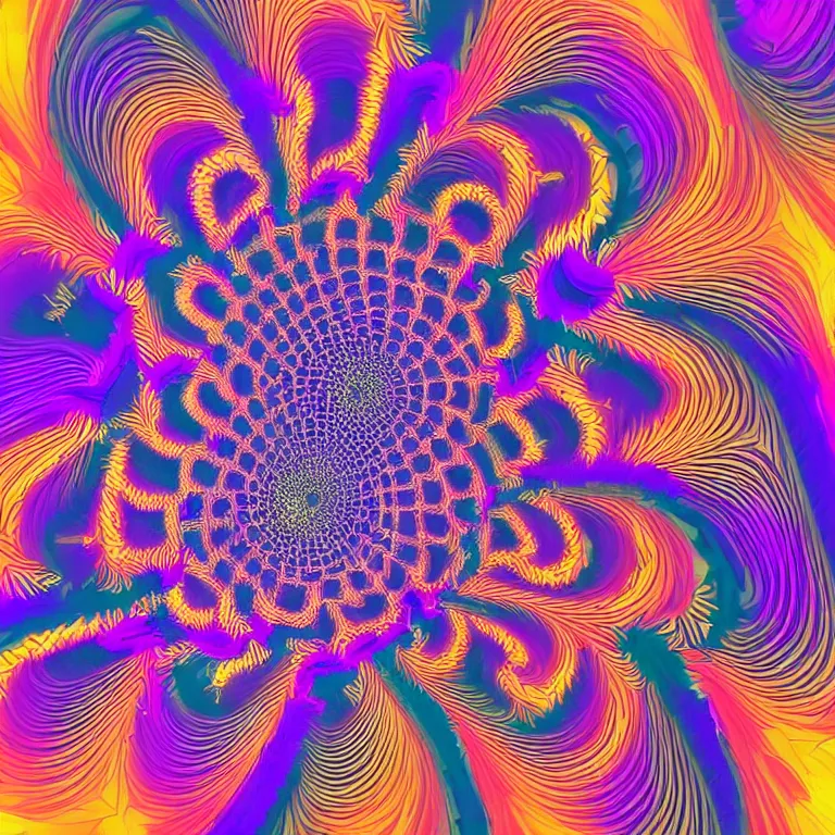 Image similar to symmetrical generative art of a psychedelic sonic wave swirl fibonacci mandelbulb kaleidoscope in muted colors, perfect symmetry