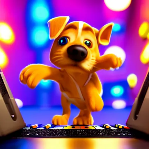 Image similar to puppy as a DJ, 8k, by Pixar