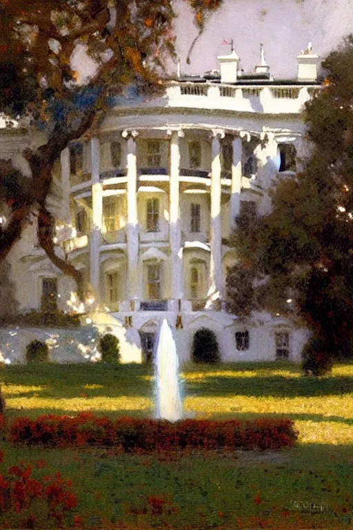 Image similar to White house, painting by Gaston Bussiere, Craig Mullins