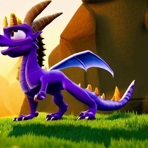 Image similar to Hyperrealistic photo of Spyro the Dragon, 4k