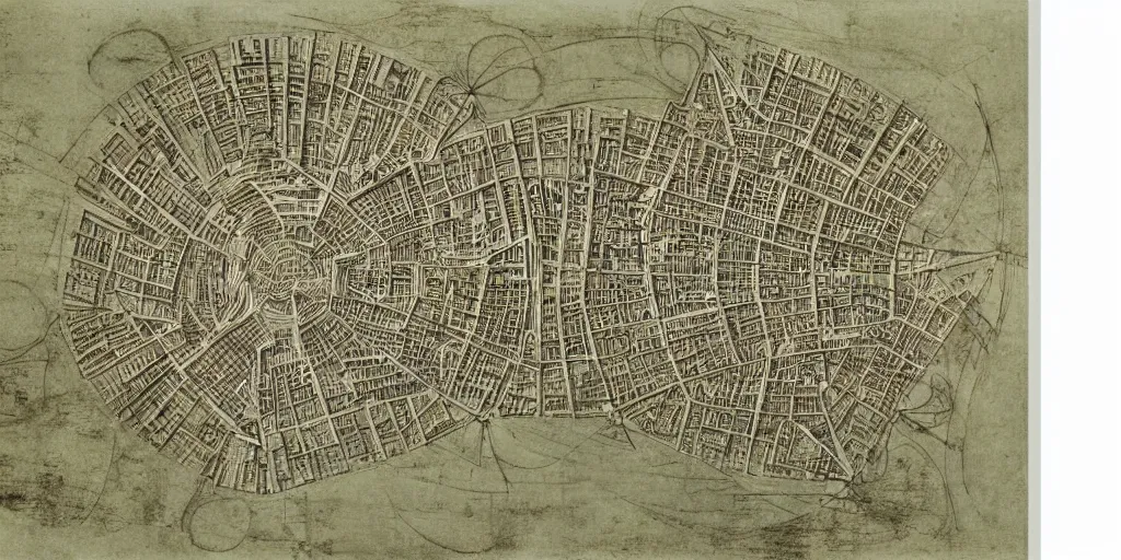 Prompt: : city design by Leonardo di ser Piero da Vinci