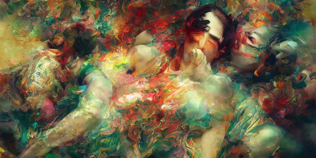 Image similar to Psychedelic vision of the feeling of happiness by Stanley Artgerm Lau, Ruan Jia and Fenghua Zhong