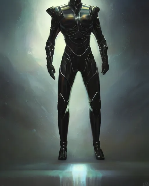 Image similar to opalescent wiry muscular male smooth sleek glossy black pearlescent scifi armor, by greg rutkowski and mark brookes and jim burns and tom bagshaw and magali villeneuve, trending on artstation