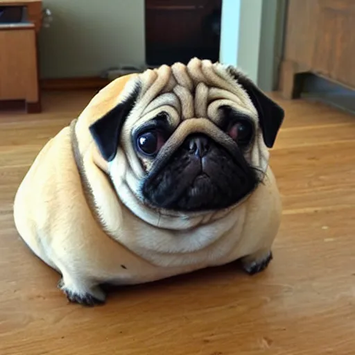 Image similar to fat pug between 2 hamburger buns