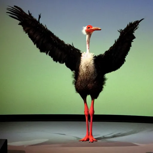 Prompt: ostrich giving a ted talk