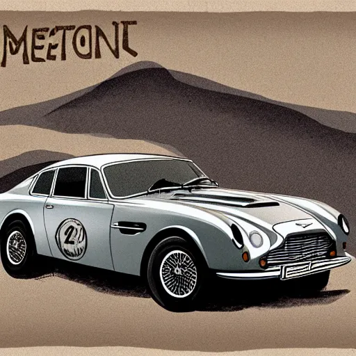 Prompt: illustration of a vintage aston martin