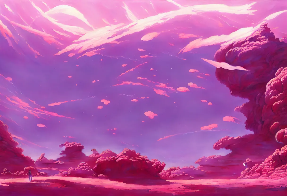 Image similar to arid planet, pink intricate oil painting, high detail illustration, sharp high detail, manga and anime 1 9 9 9, official fanart behance hd artstation by jesper ejsing and makoto shinkai, 4 k