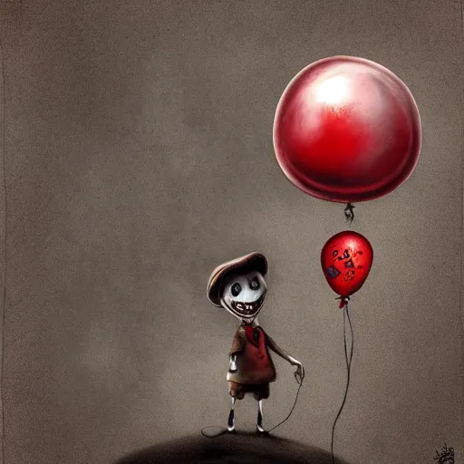 Image similar to surrealism grunge cartoon portrait sketch of a mushroom with a wide smile and a red balloon by - michael karcz, loony toons style, pennywise style, horror theme, detailed, elegant, intricate