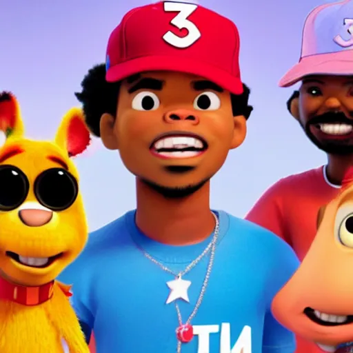 Image similar to a tv still of Chance The Rapper starring in a 2006 Pixar Animated movie