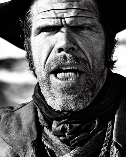 Image similar to film still close up shot of ron perlman as the man with no name from the movie a fistful of dollars. photographic, photography