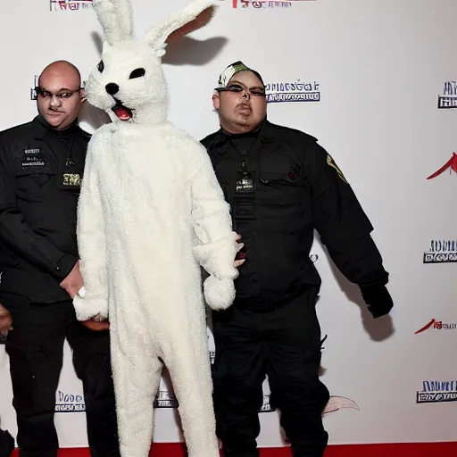 Prompt: bad bunny stabbed by swat