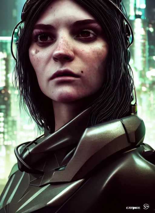 Prompt: 3 / 4 portrait, emma thorpe, crown, futuristic clothing, brunette, id magazine, hyperrealism, detailed textures, photorealistic, 3 d cyberpunk apocalyptic city, ultra realistic, cinematic, intricate, cinematic light, unreal engine 8 k, octane render, unreal engine, david kostic, artgerm