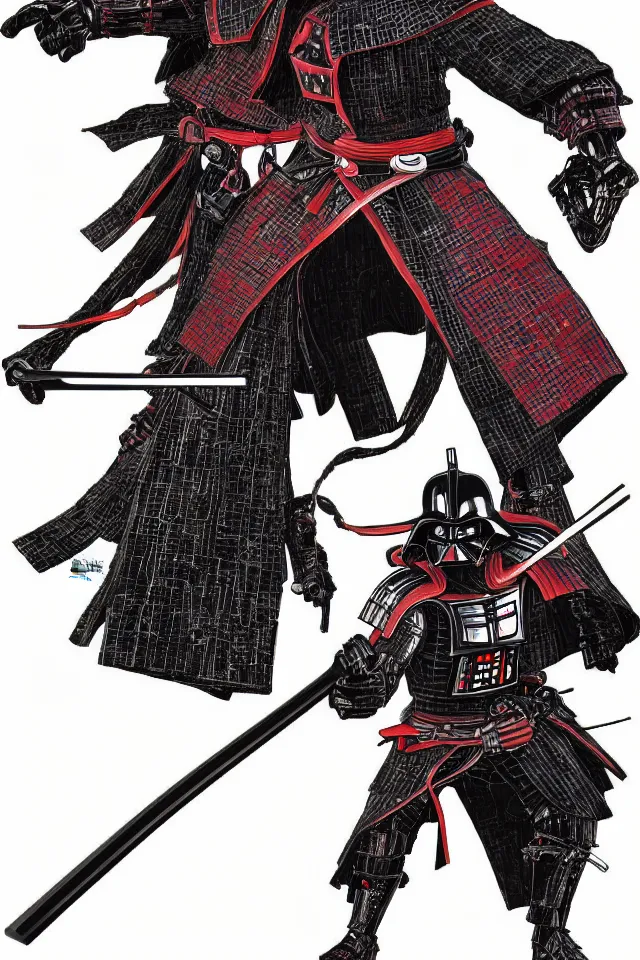 Image similar to Samurai Darth Vader, Full Figure, Yasushi Nirasawa Cartoon Anime Style