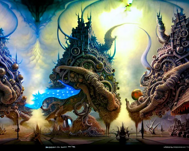 Prompt: street view of the battle of good and evil, fantasy landscape made of fractals facing each other, ultra realistic, wide angle, intricate details, the fifth element artifacts, highly detailed by peter mohrbacher, hajime sorayama, wayne barlowe, boris vallejo, aaron horkey, gaston bussiere, craig mullins