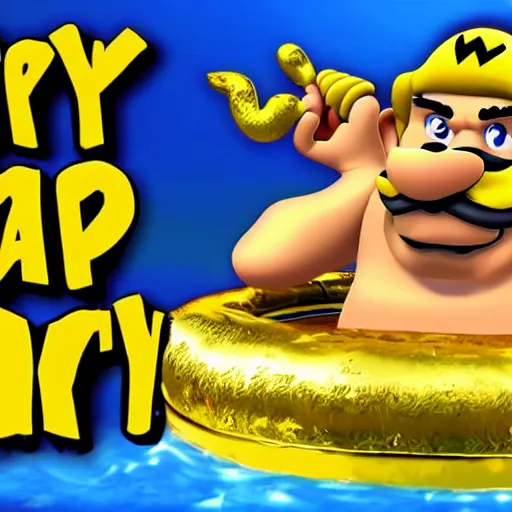 Prompt: wario swimming in gold