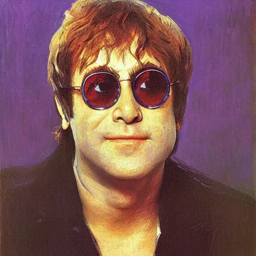 Image similar to portrait of elton john lennon in 1 9 7 0 by ilya repin