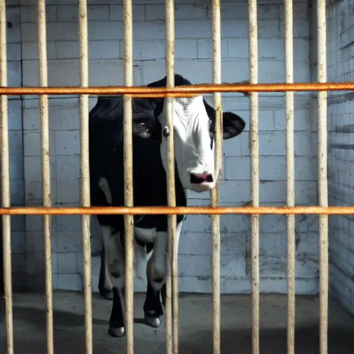 Image similar to bottle of milk in front of a jailcell with a calf inside