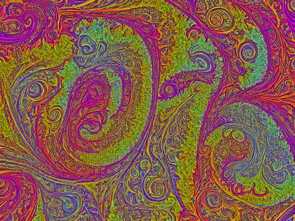 Image similar to 3d fractal swirling colorful maze paisley lichen patterns