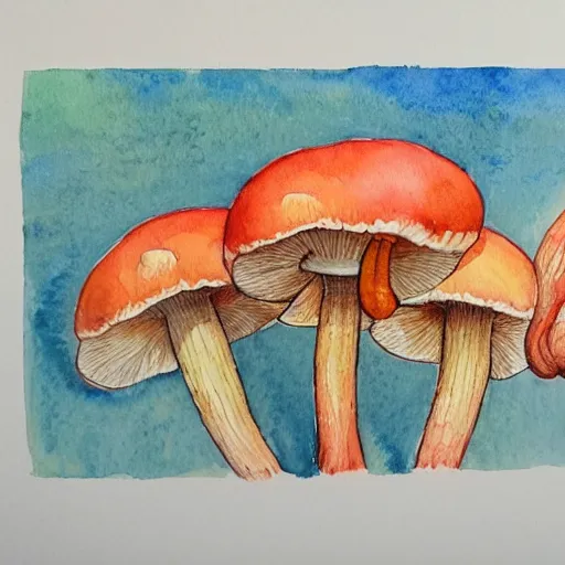 Image similar to water color and pen, high resolution, detailed, trending on artstation, chanterelle mushrooms