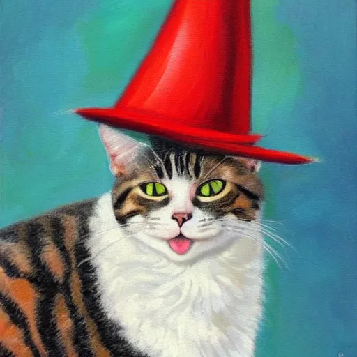 Image similar to a cat in a hat, oil painting, highly detailed