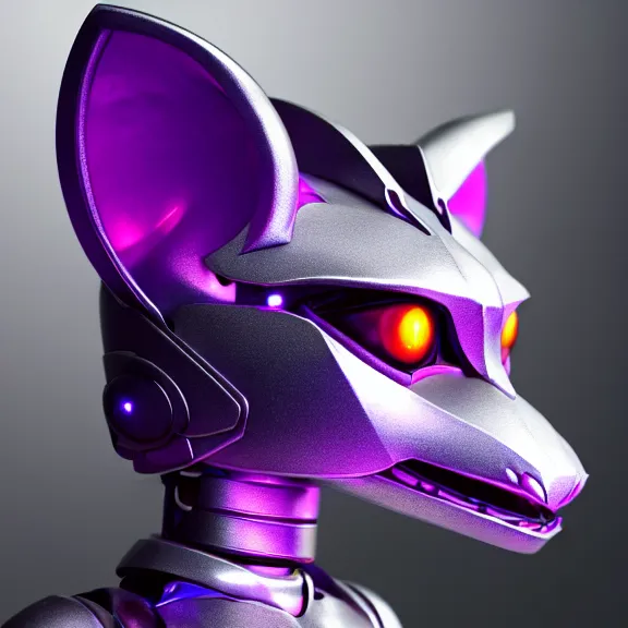 Image similar to high quality close up headshot of a cute beautiful stunning robot anthropomorphic female dragon with metal cat ears, with sleek silver metal armor, purple flesh, glowing LED eyes, facing the camera, high quality maw open and about to eat you, you being dragon food, the open maw being detailed and soft, sharp teeth, soft lulling tongue, highly detailed digital art, furry art, anthro art, sci fi, warframe art, destiny art, high quality, 3D realistic, dragon mawshot, maw art, furry mawshot, macro art, dragon art, Furaffinity, Deviantart