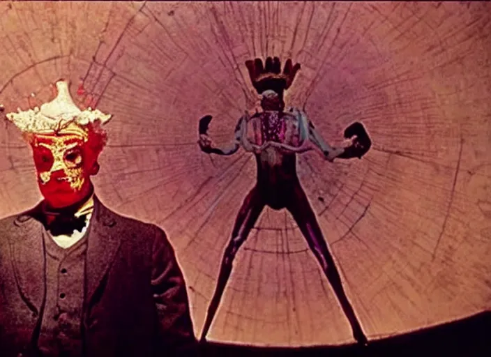 Image similar to still image from a movie by alejandro jodorowsky, david lynch and georges melies