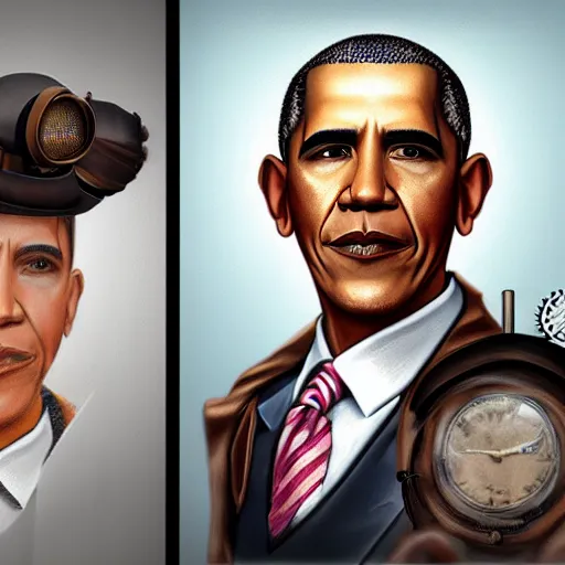 Prompt: Steampunk Obama, photo realistic