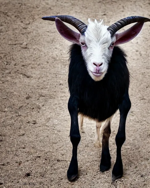 Image similar to headshot of an angry ellen degeneres as a goat person, she looks like a demonic mythological satyr, her eyes look like goat eyes with black horizontal pupils, she has long goat like ears, and goat horns on her head, her skin is covered in goat fur, 8 k, photo shoot, 9 inch kershaw soft focus lens f / 5. 6 bokeh