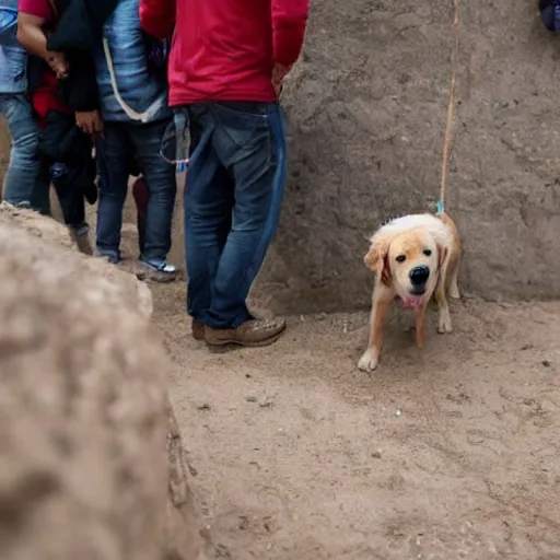 Image similar to a dog trying to cross the mexico border, photography, sad, depressing,