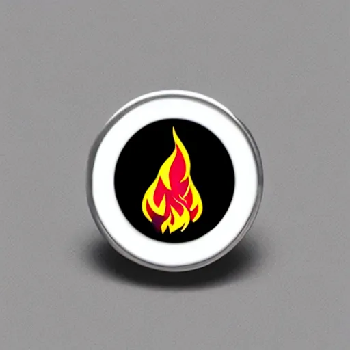 Image similar to a diamond enamel pin depicting a minimalistic clean illustration fire flames warning label, smooth curves