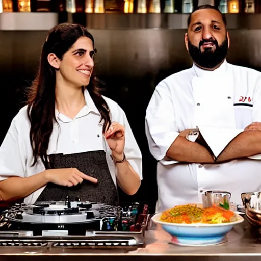 Image similar to hila klein from the h 3 podcast and dj khaled on an episode of hell's kitchen