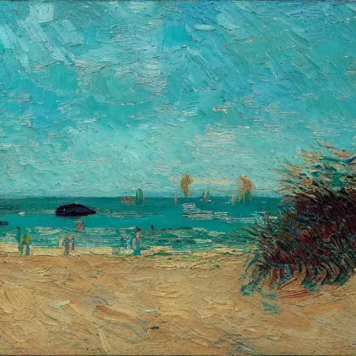 Prompt: a painting of a beautiful beach in Miami, trending on artstation, masterpiece, in the style of Vincent van Gogh