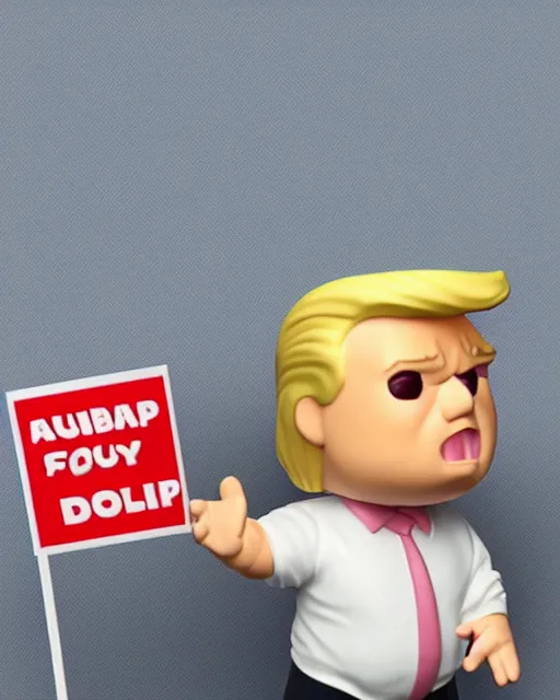 Image similar to full body 3 d render of baby chubby donald trump as a funko pop, studio lighting, white background, blender, trending on artstation, 8 k, highly detailed