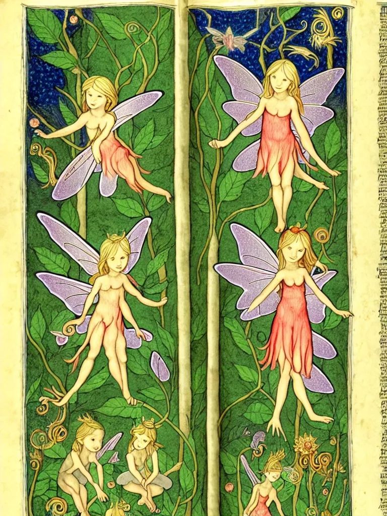 Prompt: an illuminated page from Encyclopedia of fairies,