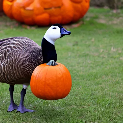 Prompt: a goose shaped like a pumpkin