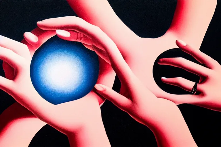 Image similar to ( ( a beautiful 8 k photorealistic masterpiece oil painting ) ( of ( a group of people standing in a ring trying to change the action of the mechanisms with their hands ) ) ( logo ) ) ( hyperrealism ) ( 1 6 k ) ( in a dark circle as the background )