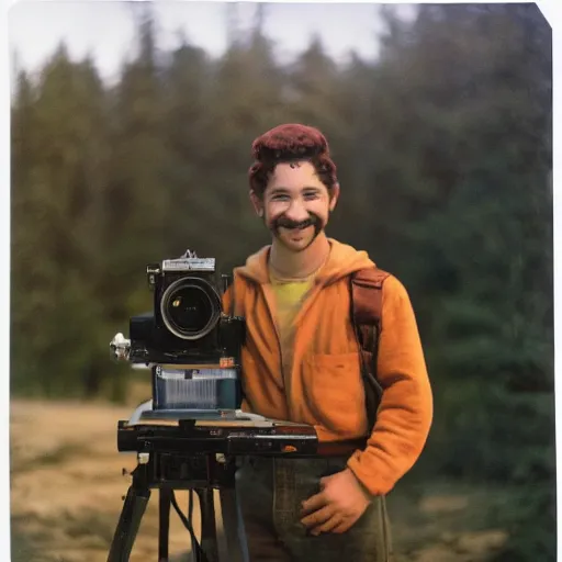 Image similar to Shia Labeouf as an animatronic, smiling eerily, sublighting, Eastman Color Negative II 100T 5247, ARRIFLEX 35 BL Camera