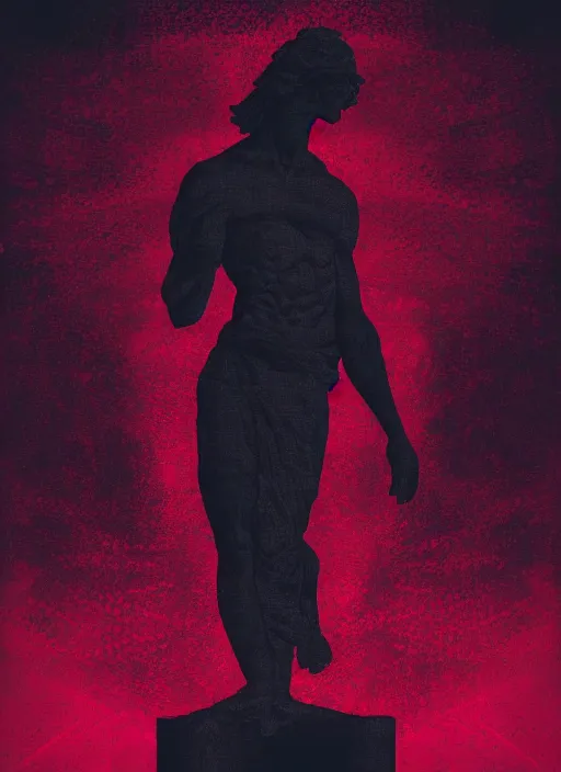 Image similar to black background with subtle red and purple design elements, greco roman statue, grey, nekro, abstract art, thin lines, dark, glitch art, neo vaporwave, gritty, layout frame, trending on artstation