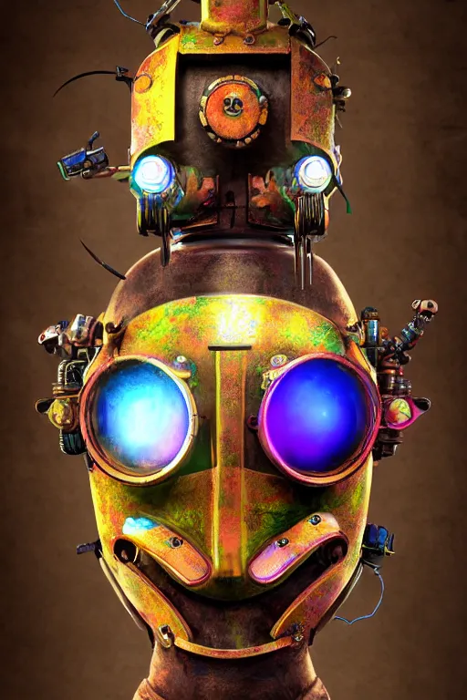 Image similar to colorful vivid steampunk mask minimalist fantasy art robot ninja helmet, global illumination ray tracing hdr fanart arstation by sung choi and eric pfeiffer and gabriel garza and casper konefal