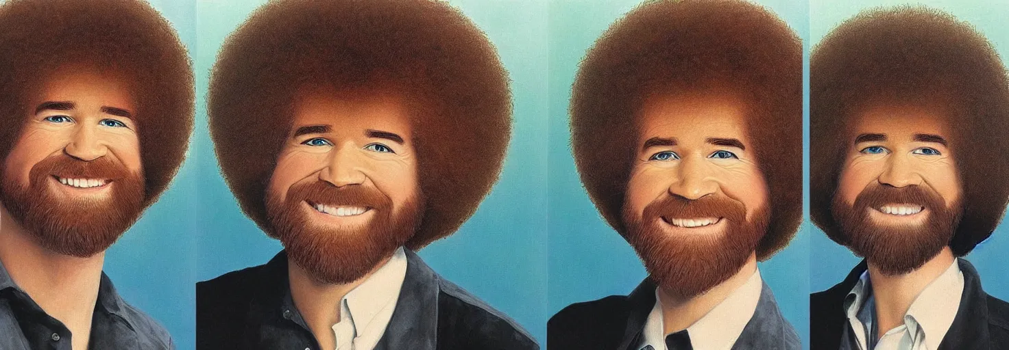 Prompt: bob ross portraits wit different hair details by bob ross