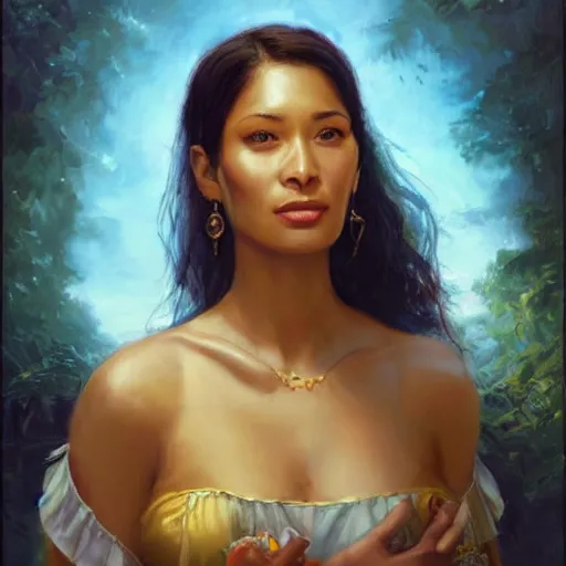 Image similar to portrait of an panamanian woman ( 3 5 ) from panama in 2 0 2 1, an oil painting by ross tran and thomas kincade