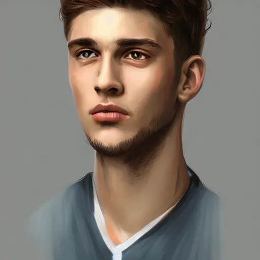 Prompt: a portrait of a handsome young man, highly detailed, digital painting, trending on artstation