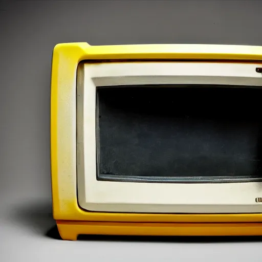 Image similar to ortographic photograph of a old CRT TV in a cabinet