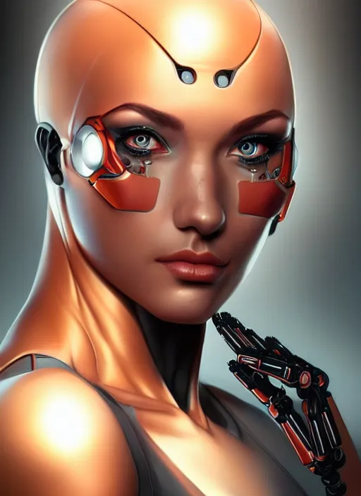 Prompt: portrait of a cyborg woman by Artgerm, (((((face turns left!!!!!))))) (((((face turns right))))), open eyes , biomechanical, hyper detailled, trending on artstation