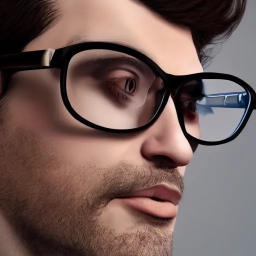 Prompt: photorealistic portrait of a man with big glasses, canon 3 d, hyperrealistic details