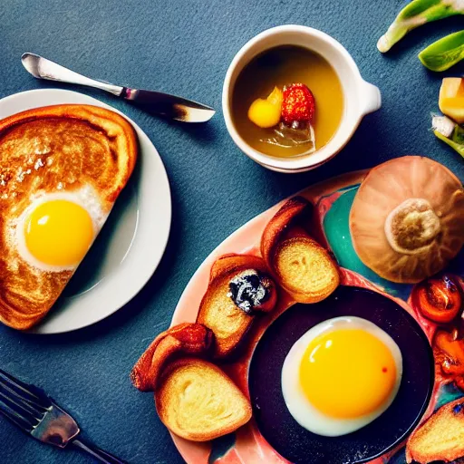 Prompt: a delicious breakfast, colorful, food photography, studio lighting, beautiful composition