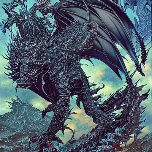 Image similar to dark dragon, by yoichi hatakenaka, masamune shirow, josan gonzales and dan mumford, ayami kojima, takato yamamoto, barclay shaw, karol bak