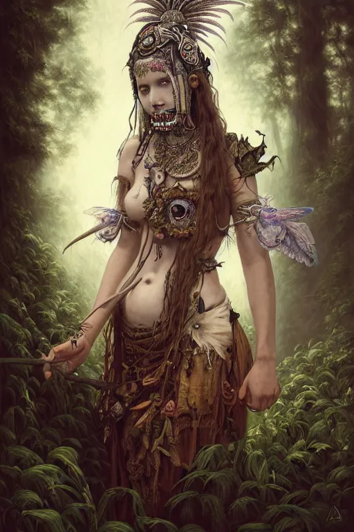 Image similar to A masterpiece ultrarealistic portrait of a Irristible angel princess tribal-shaman-knight-witch-ghost with Skull Iron mask. baroque renaissance girl in the night forest. medium shot, intricate, elegant, highly detailed. trending on artstation, digital art, by Stanley Artgerm Lau, WLOP, Rossdraws, James Jean, Andrei Riabovitchev, Marc Simonetti, Yoshitaka Amano. background by James Jean and Gustav Klimt, light by Julie Bell, 4k, porcelain skin.