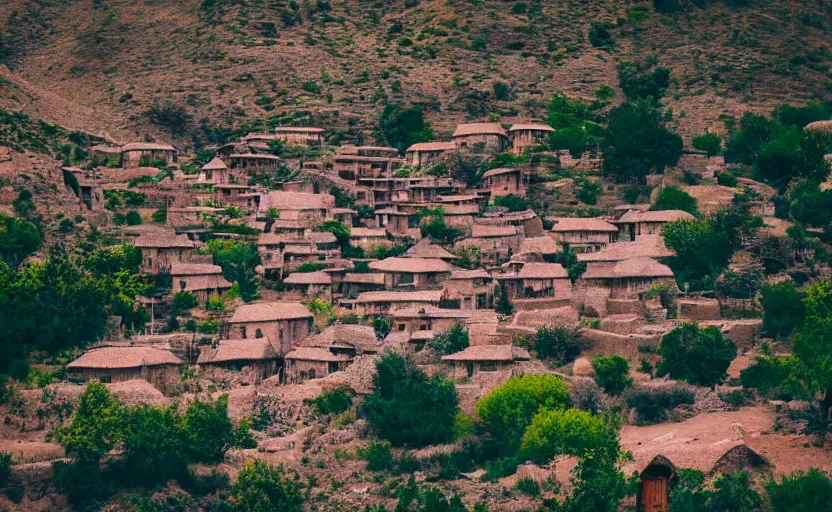 Prompt: an adobe village, on top of a mountain, photography