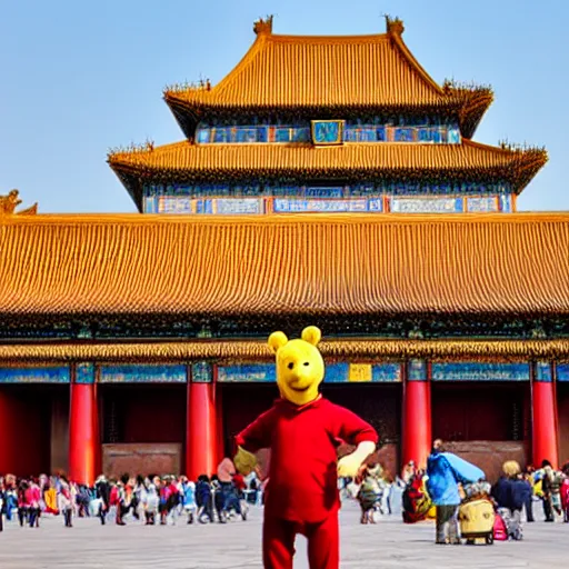 Image similar to winnie the pooh explores the forbidden city in china